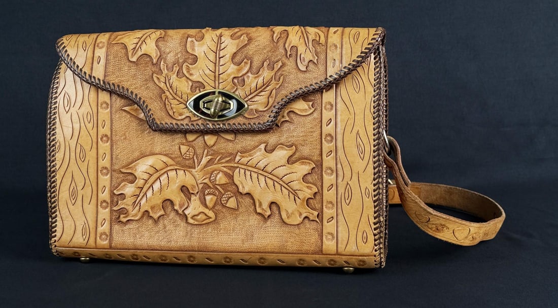 Tooled Leather Cowgirl Purse: 22" by 13" with sling.