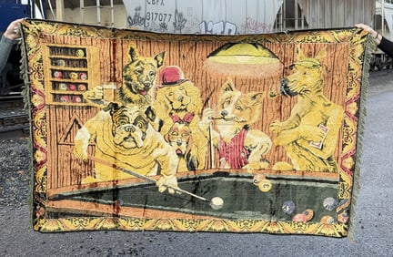 Dogs Playing Pool Tapestry Textile Rug