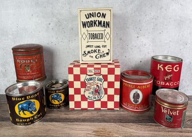 Collection of Plug Cut Tobacco Tins Boxes