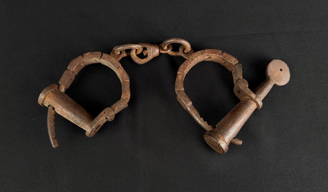 Hand Forged Shackles Handcuffs: 12 3/4" wide when stretched out.