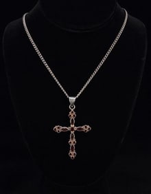Sterling Silver Garnet Cross Necklace