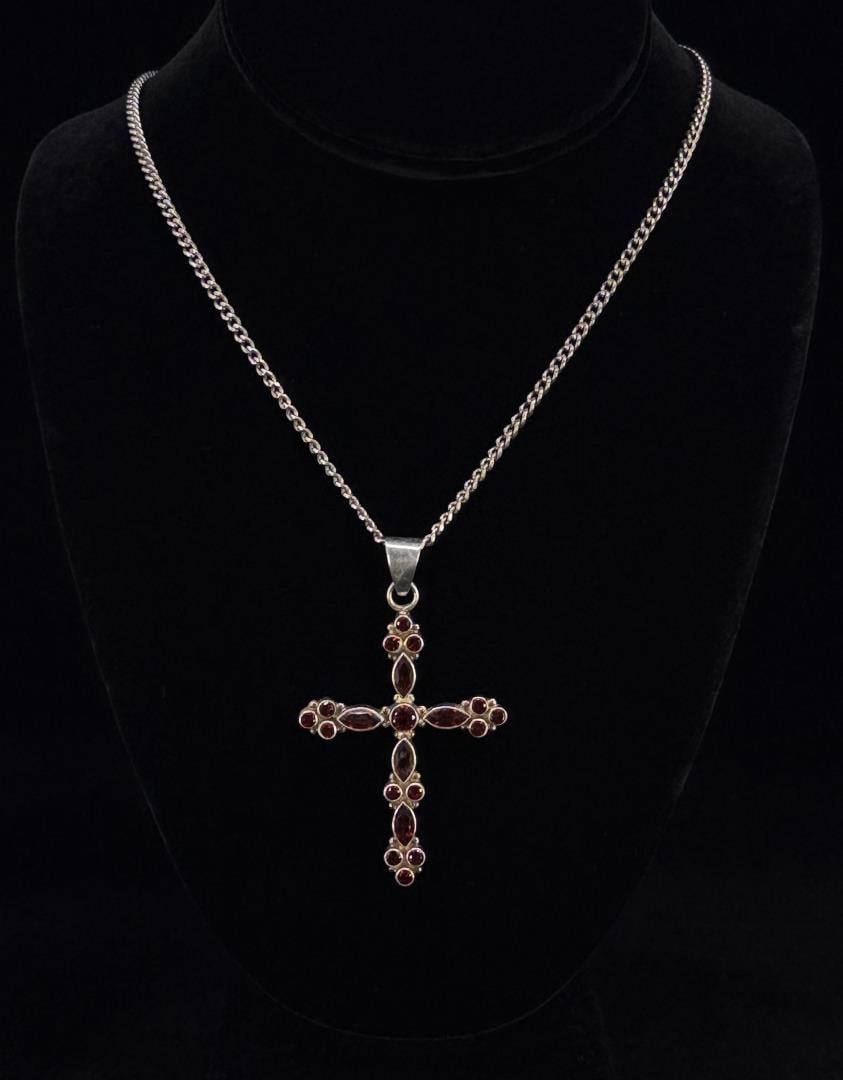 Sterling Silver Garnet Cross Necklace (1 of 6)