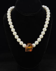 Zuni Sterling Faux Pearl Baltic Amber Necklace