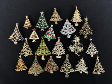 Costume Jewelry Christmas Tree Rhinestone Brooches