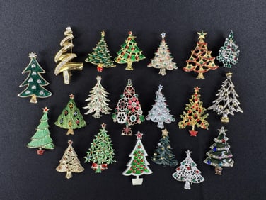 Costume Jewelry Christmas Tree Rhinestone Brooches