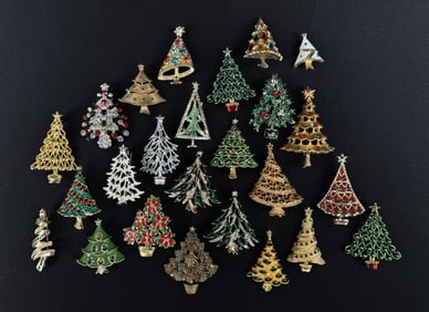 Costume Jewelry Christmas Tree Rhinestone Brooches