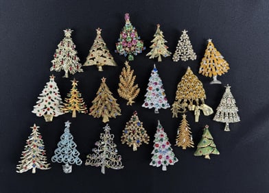 Costume Jewelry Christmas Tree Rhinestone Brooches