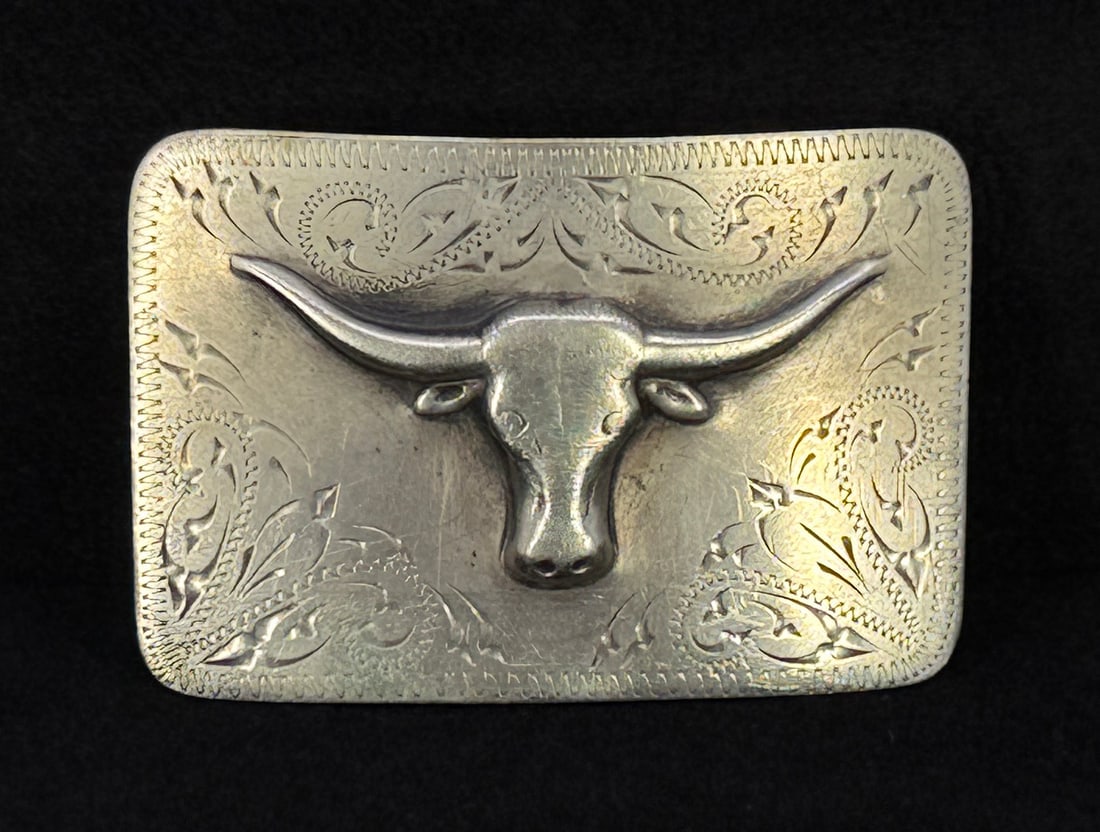 Texas Longhorn Cowboy Belt Buckle: 2 7/8" long.