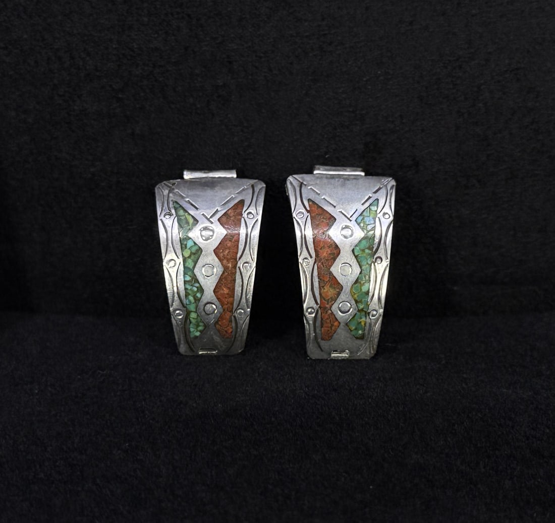 Zuni Sterling Silver Chip Inlaid Watch Band Tips (1 of 4)