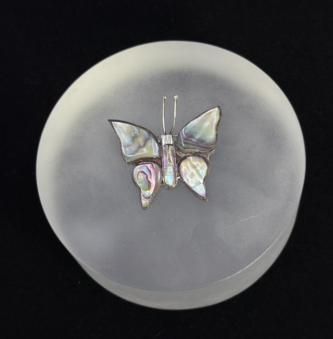 Taxco Mexico Sterling Abalone Butterfly Brooch: 1 1/2" long.