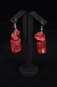 Chinese Red Branch Coral Earrings