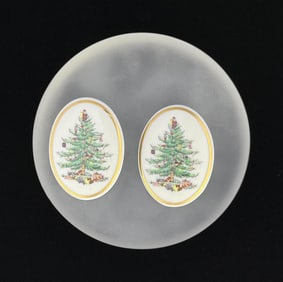 Spode Christmas Tree Porcelain Brooches