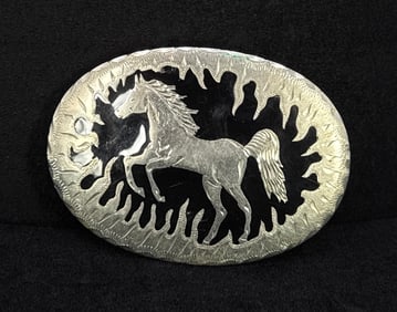 Enamel Rearing Horse Cowboy Belt Buckle