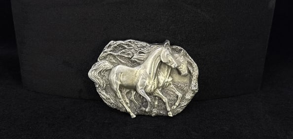 Bergamot Brass Pewter Horse Cowboy Belt Buckle