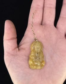 Antique Chinese Yellow Jade Buddha Pendant