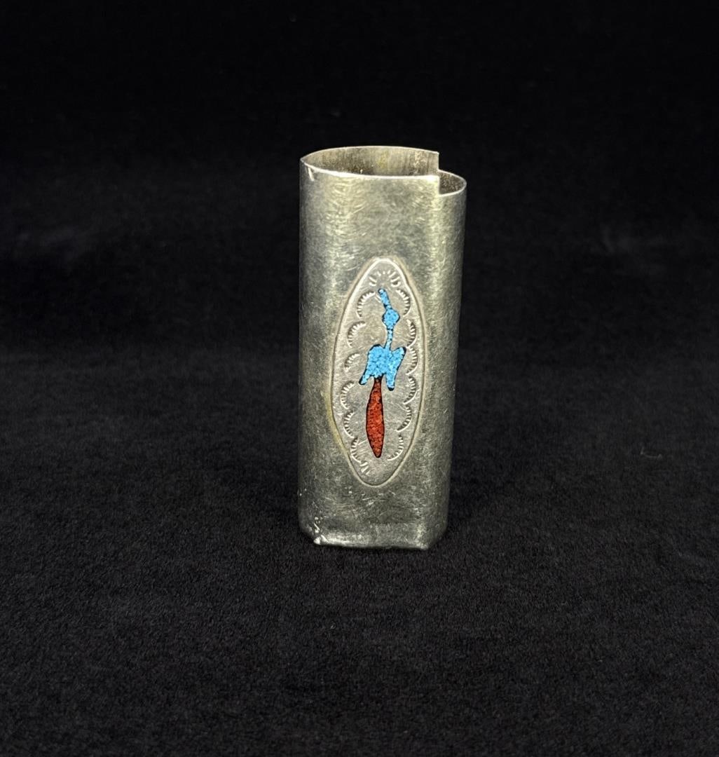 Zuni Chip Inlaid Cigarette Lighter Case (1 of 3)