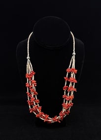 Santo Domingo Pueblo Coral Heishi Necklace