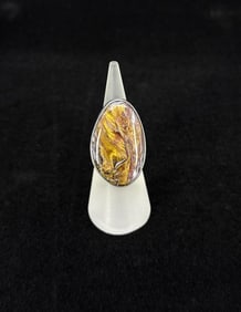 Sterling Silver Rainbow Petrified Wood Ring