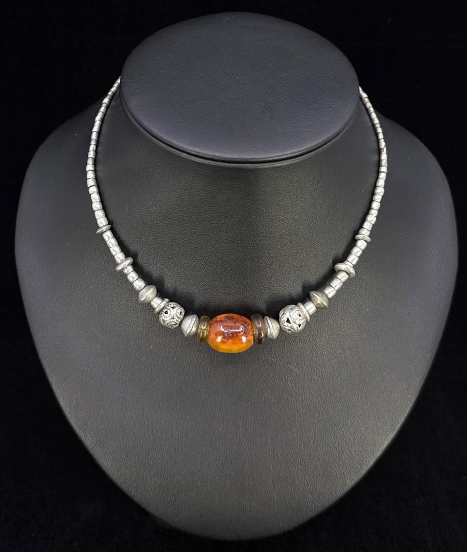 Baltic Amber African Silver Bead Necklace (1 of 3)
