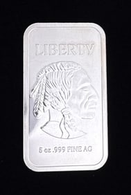 5oz Liberty Indian Head Silver Bar