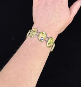 Mughal Persian Sterling Silver Painted Bracelet