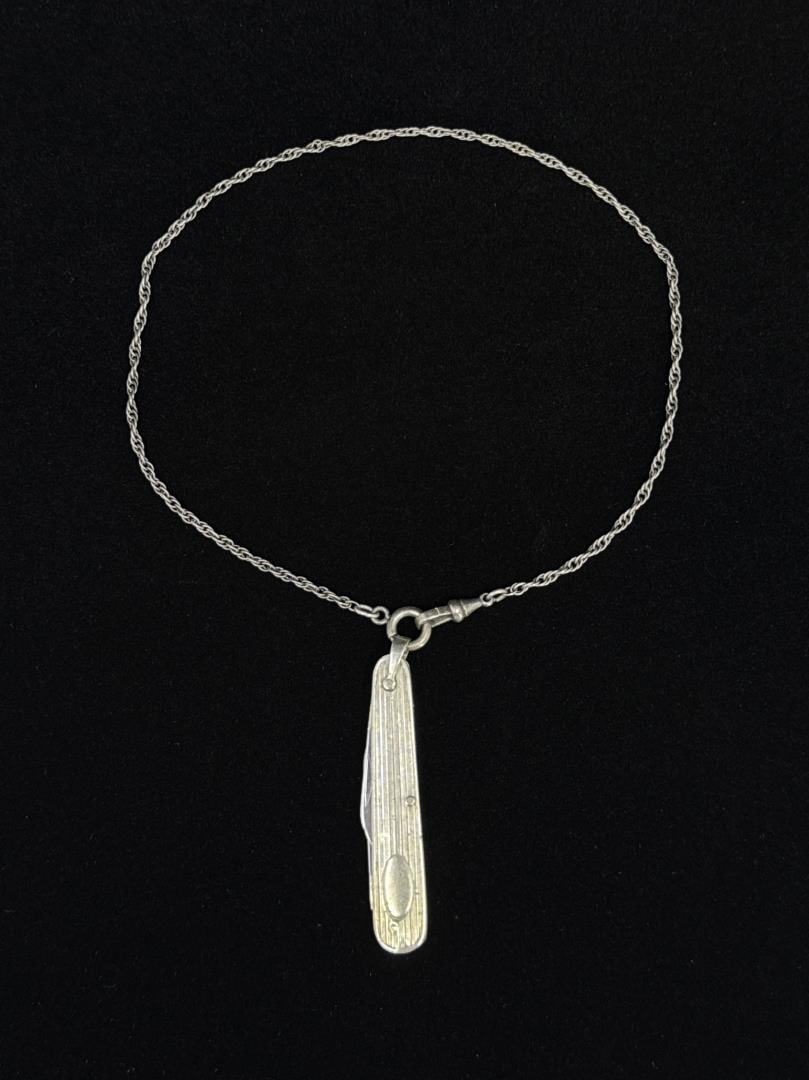 Queen Sterling Silver Watch Fob Pocket Knife (1 of 6)