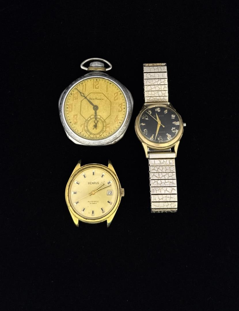 Collection of Vintage Watches: New Haven, Bulova, Benrus. Not working.