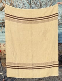 Antique Wool Brown Banded Fur Trade Blanket
