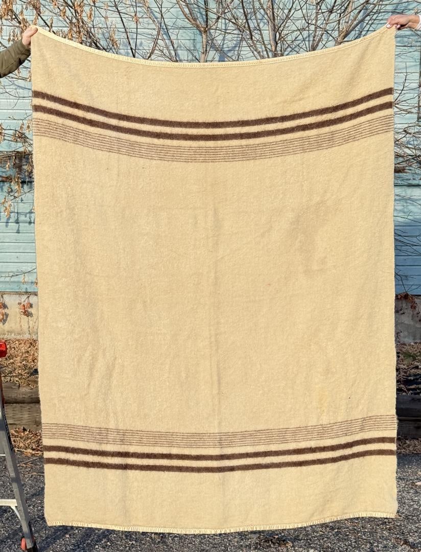 Antique Wool Brown Banded Fur Trade Blanket (1 of 5)