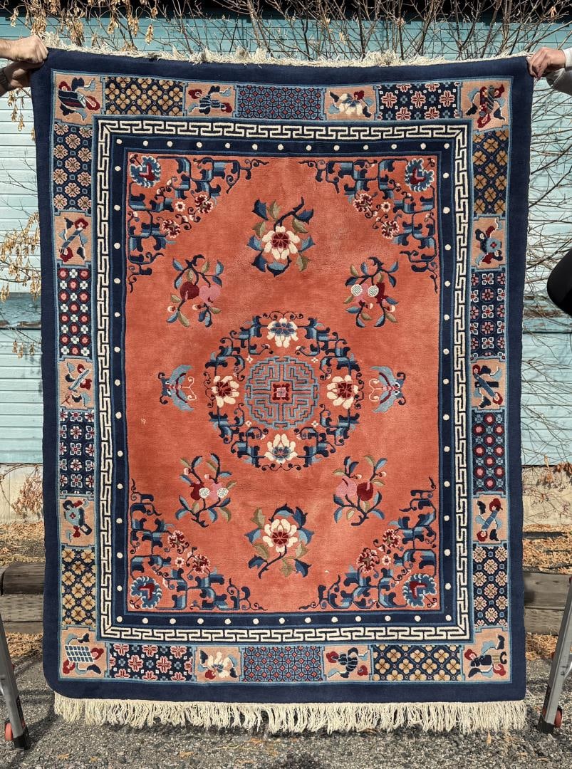 Antique Peking Chinese Rug: 59" by 80" with fringe.