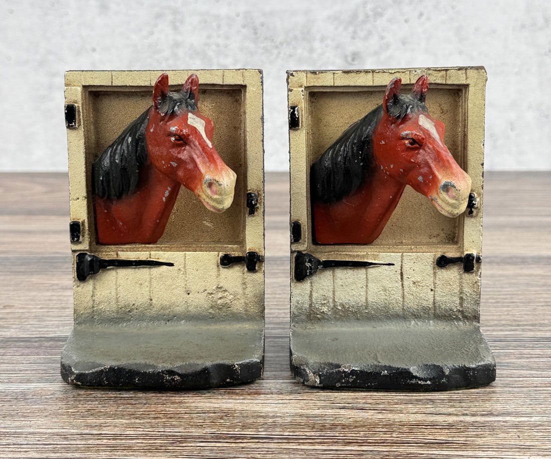 Hubley Cast Iron Horse At Barn Door Bookends: 4 3/4" by 3 1/4" by 2 3/8"