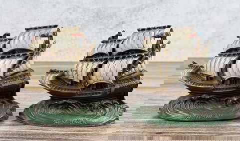 White Metal Mayflower Ship Bookends