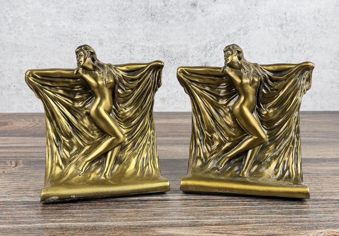 Jefferson International Art Deco Nude Bookends: 7" by 6 7/8" by 3 1/4".