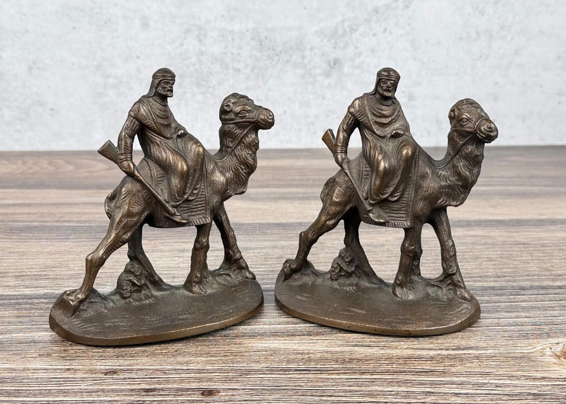 Hubley Cast Iron Bedouin Arabian Warrior Bookends: 418 pattern. 5 1/2" by 5" by 2 1/4"