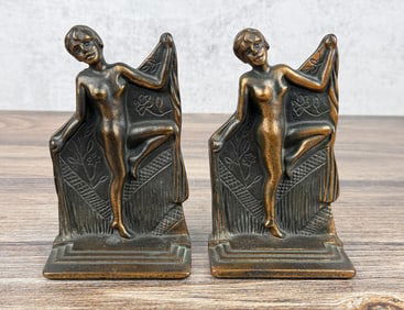 Verona Cast Iron Art Deco Nude Bookends