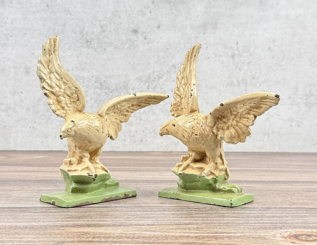 Cast Iron Eagle Bookends: 6 1/4" by 5 1/4" by 2".