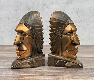 Dodge Art Deco Geometric Indian Chief Bookends