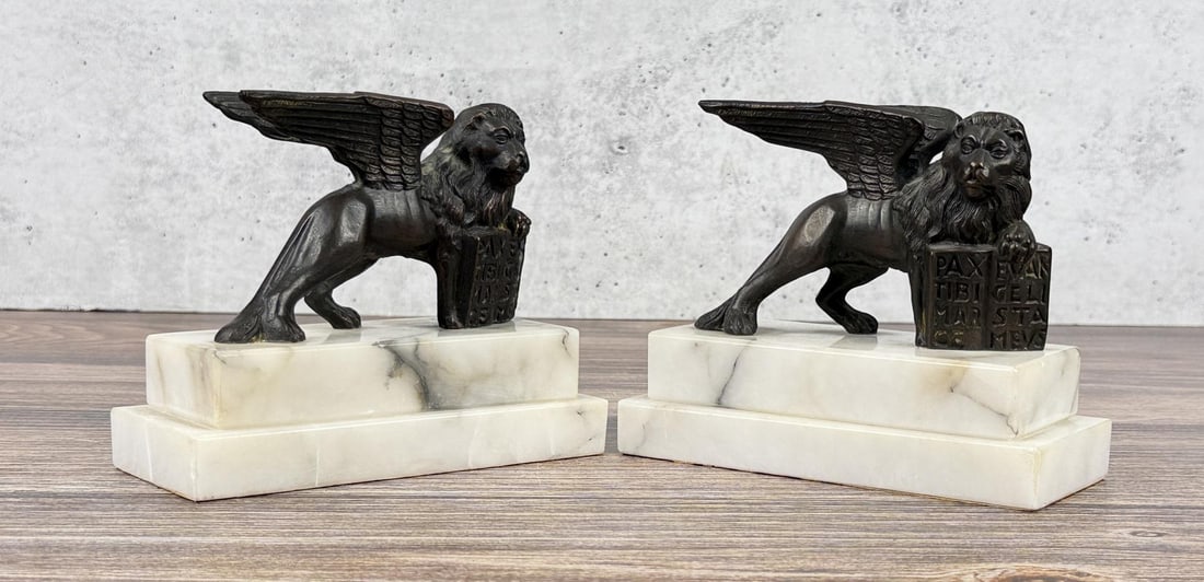 Art Deco Winged Lion of Saint Mark Bookends: 6 1/4" by 5" by 2 3/4"