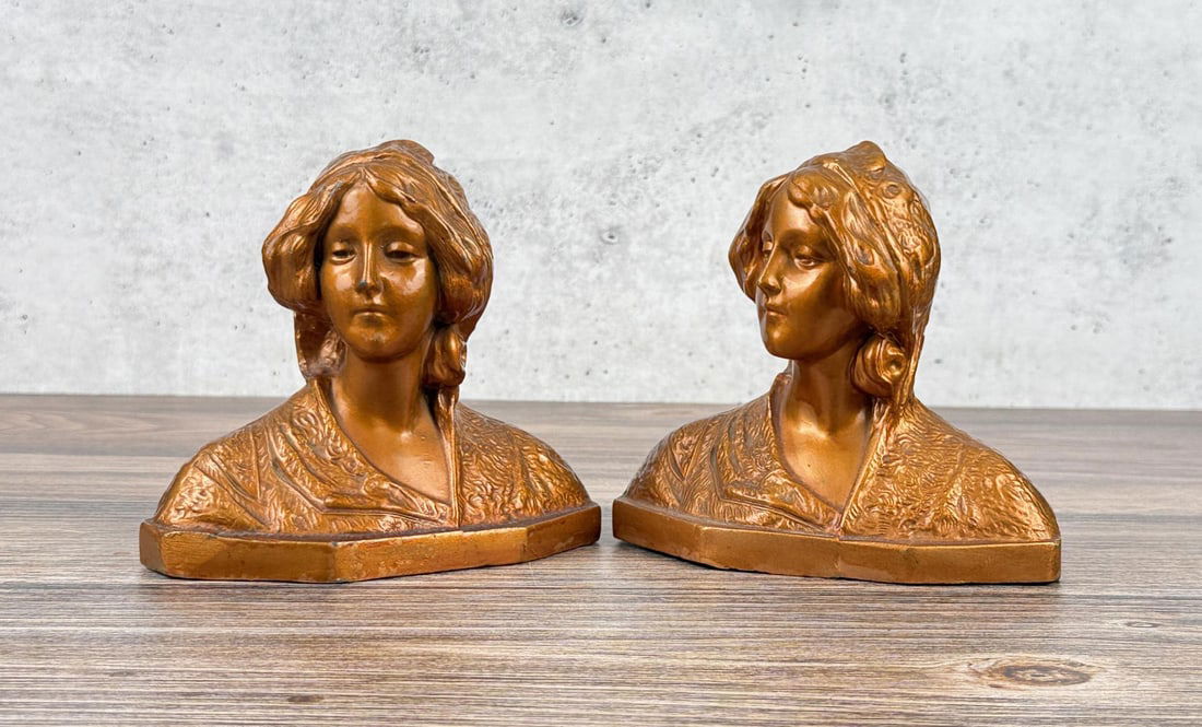 Art Nouveau Female Bust Bookends: 6 1/4" by 5 5/8" by 3"