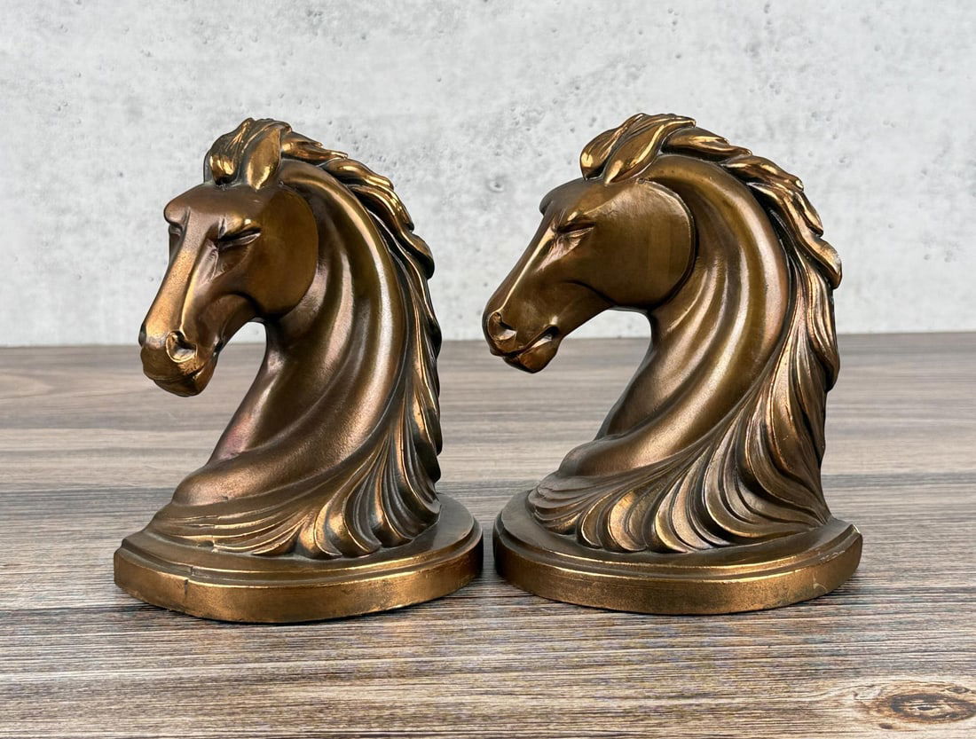 Art Deco Abbotware Horse Head Bookends: 6" by 5" by 3 1/8"