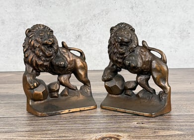 Roaring Lion Cast Iron Bookends