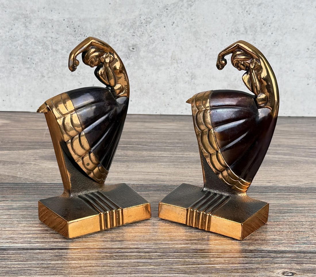 Art Deco Dodge Flamenco Dancer Bookends: 6 5/8" by 3 7/8" by 2 1/8".