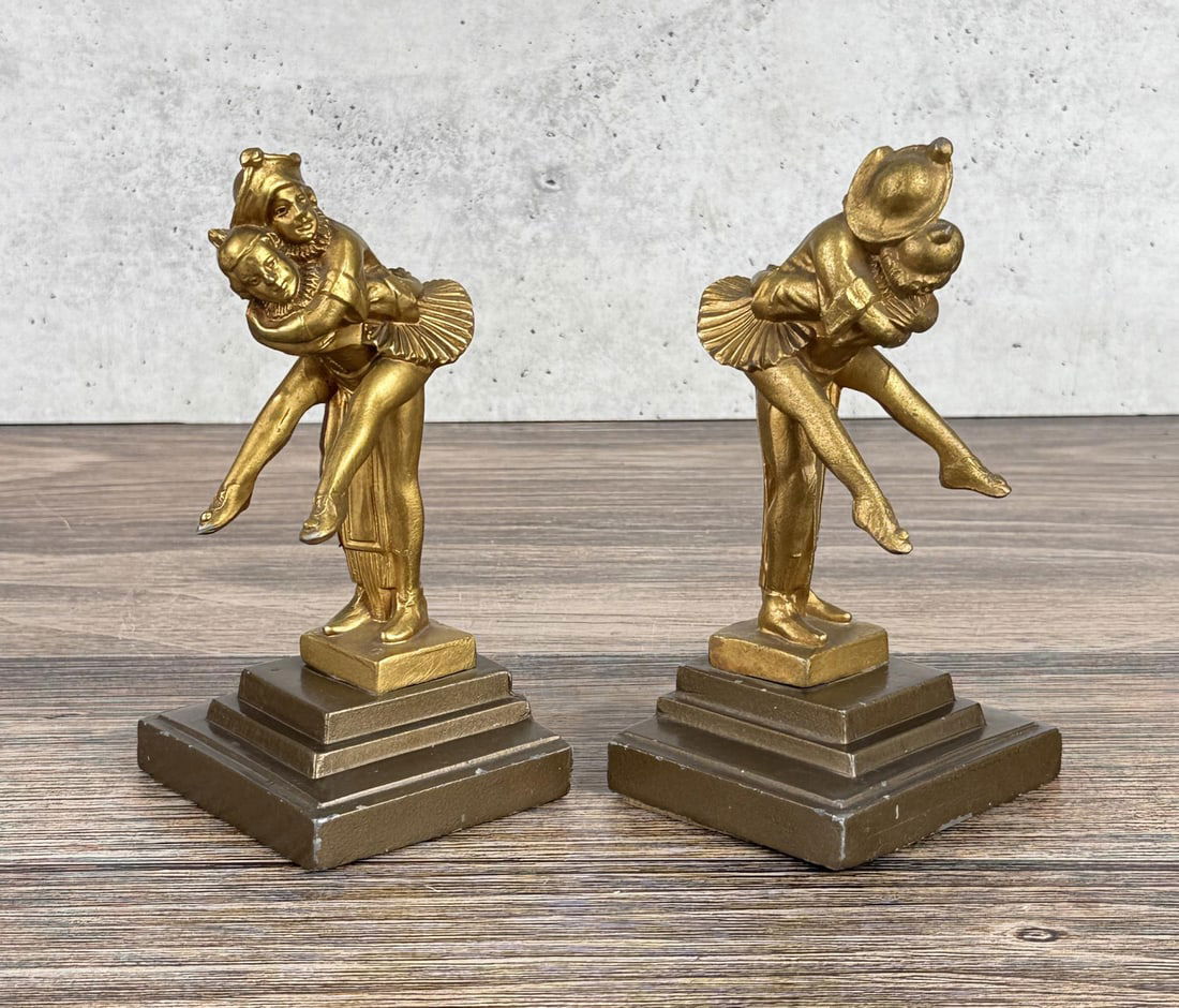 Frankart Court Jester Harlequin Bookends: 6 3/4" by 3 3/4" by 3 1/8".