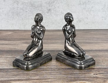 Art Deco Silver Clad Nude Bookends