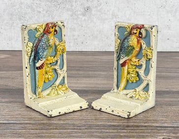 Hubley Cast Iron Parrot Bookends
