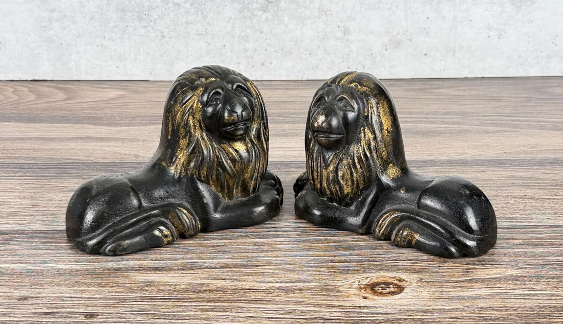 Georgian Recumbent Lion Bookends Doorstops: 7" by 4 1/2" by 3 1/4"