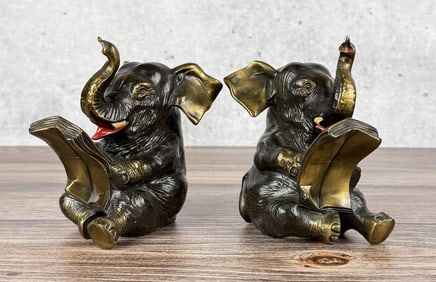 PM Craftsman Elephant Reading The Times Bookends