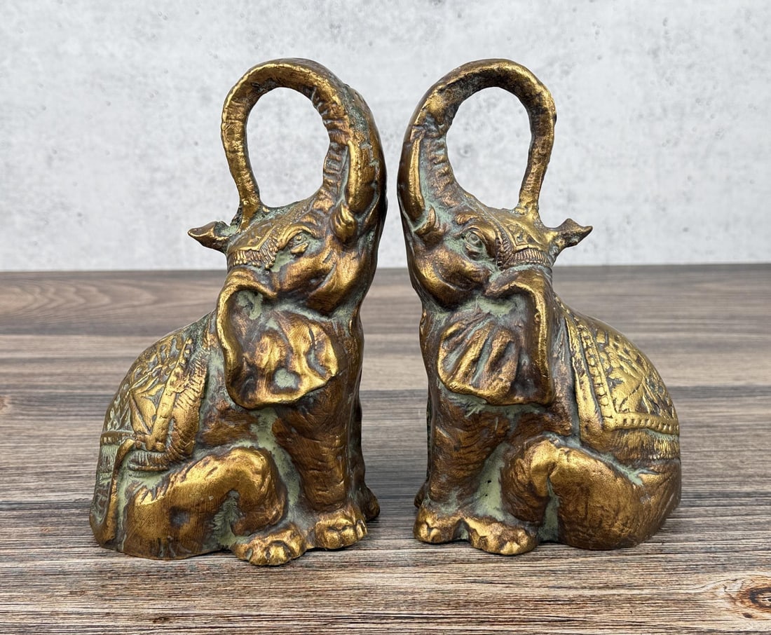 Bronze Clad Elephant Bookends: 8 1/4" by 5 3/8" by 3 5/8"
