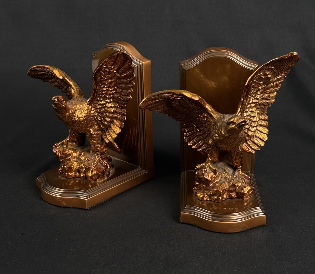 Ronson Colonial Eagle Bookends 16571: One is engraved July 4, 1941. 6 1/8" by 4 3/4" by 4 3/4"