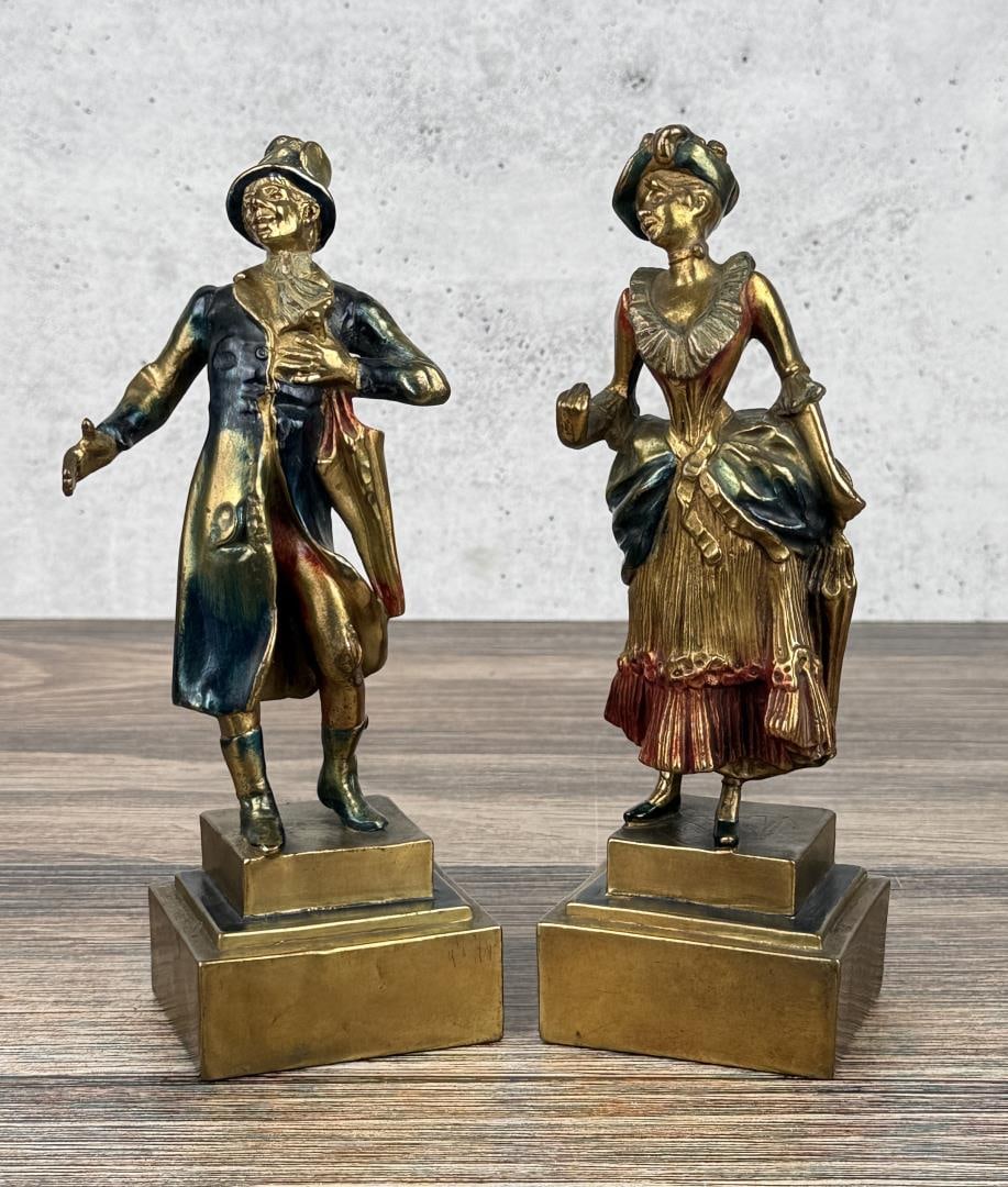 Pompeian Bronze Victorian Couple Bookends: 8 3/4" tall by 3" by 2 1/2"